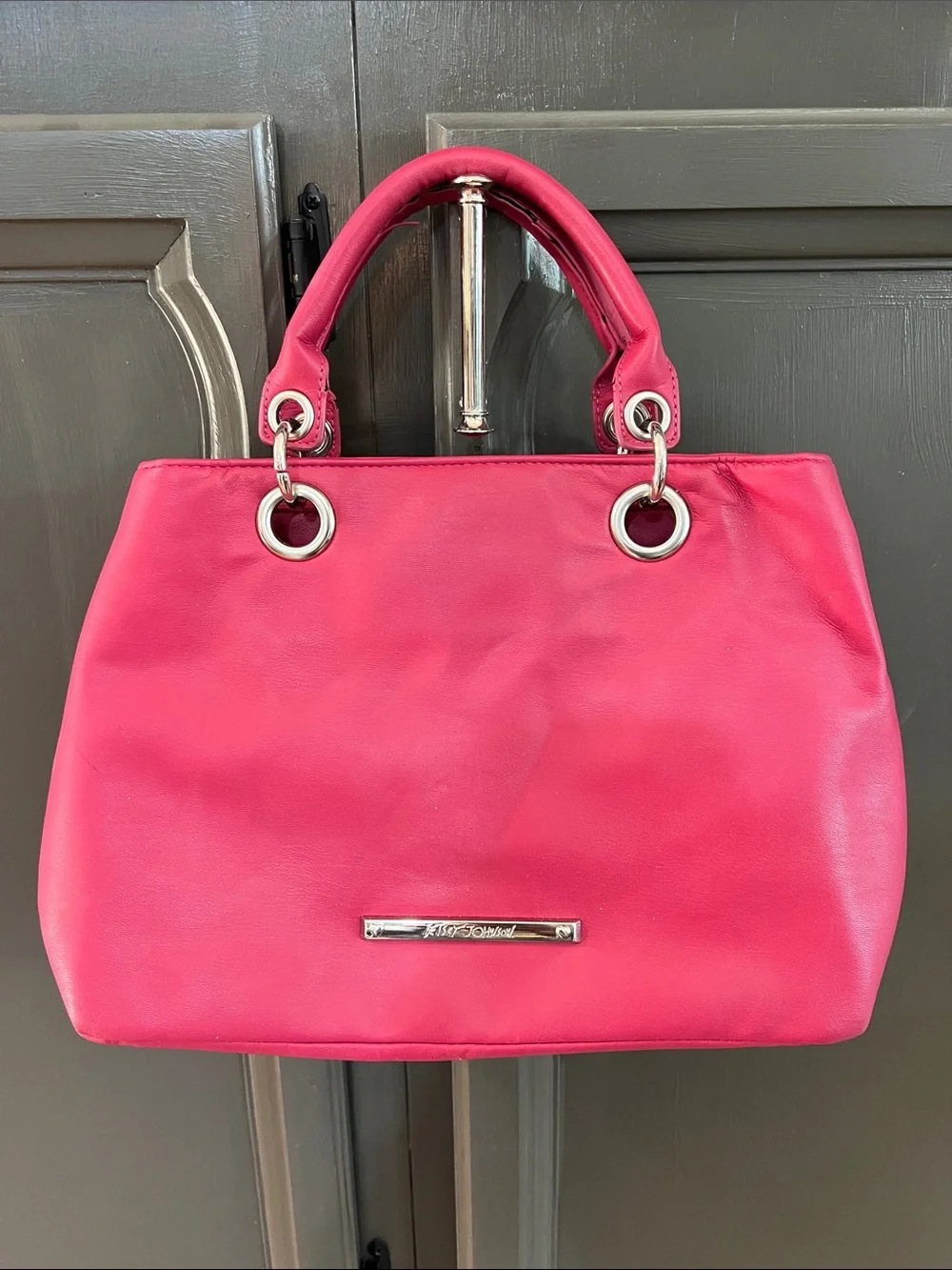 Betsey Johnson Hot Pink Quilted Satchel with Silver Hardware